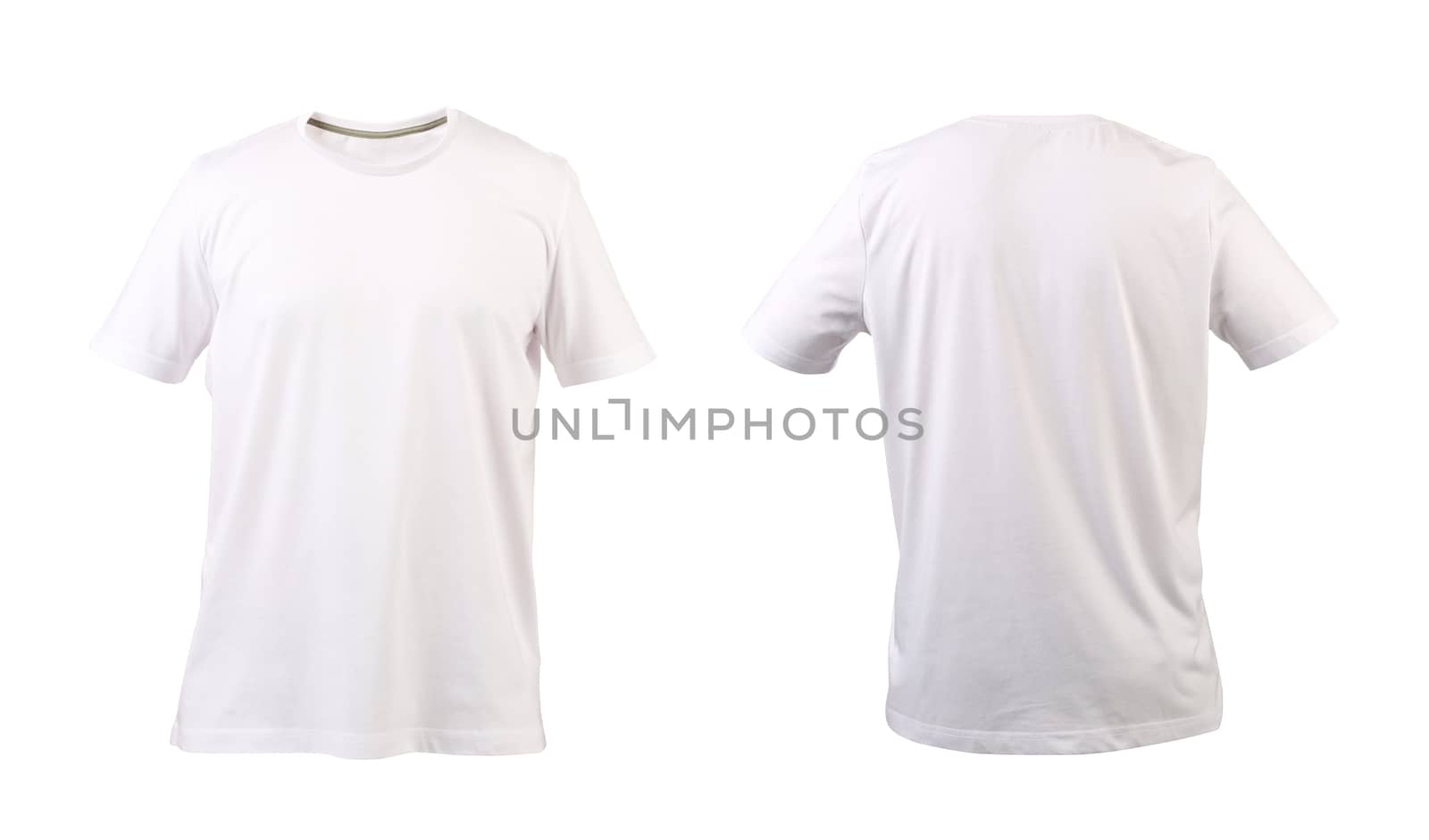 White t-shirt. Front and back. White background.