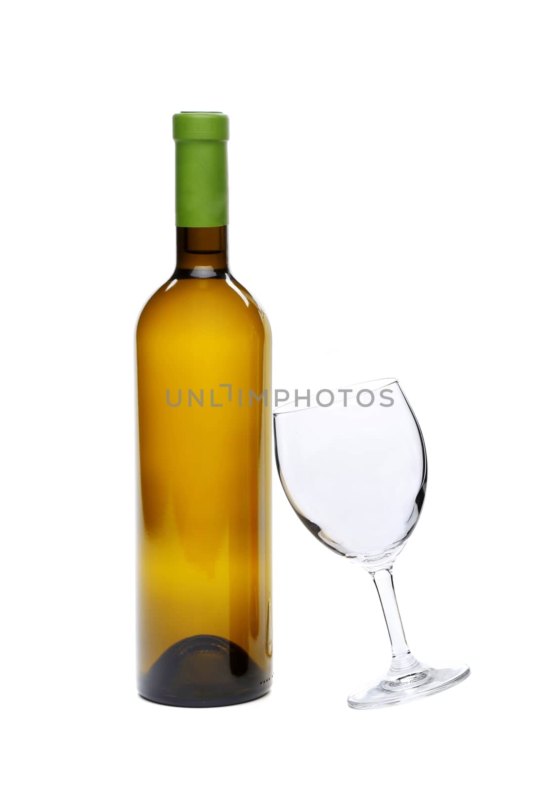 White Wine bottle and glass on white background