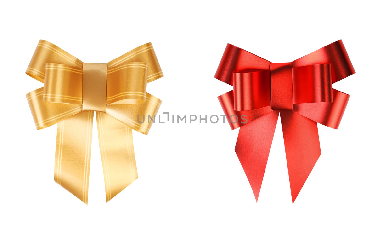 Gold and red bows. Isolated on a white background.