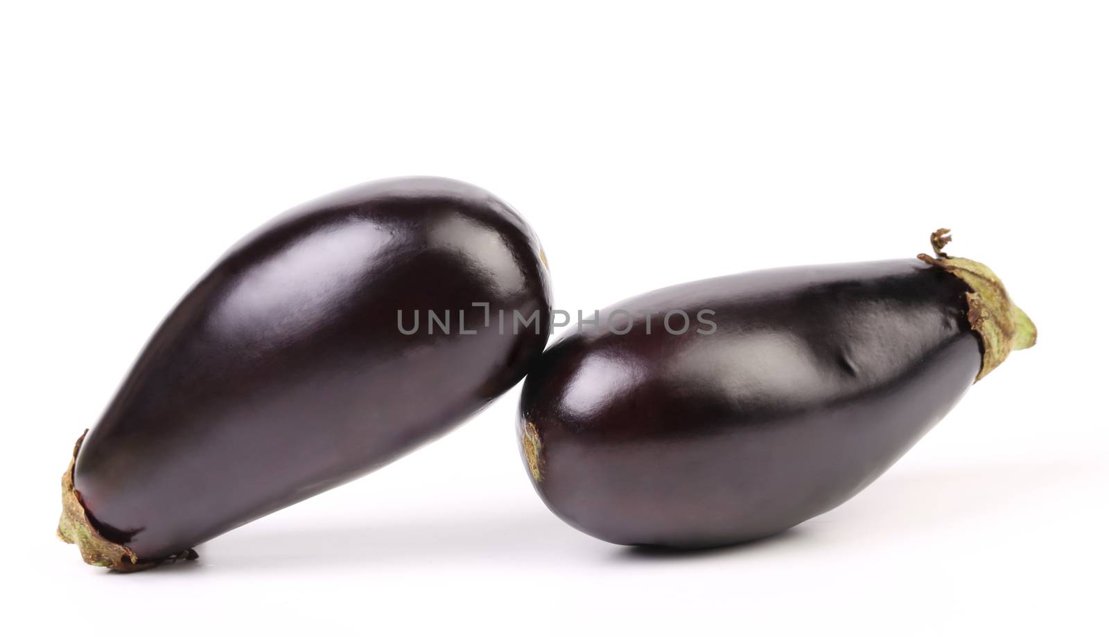Two black eggplants isolated on white background