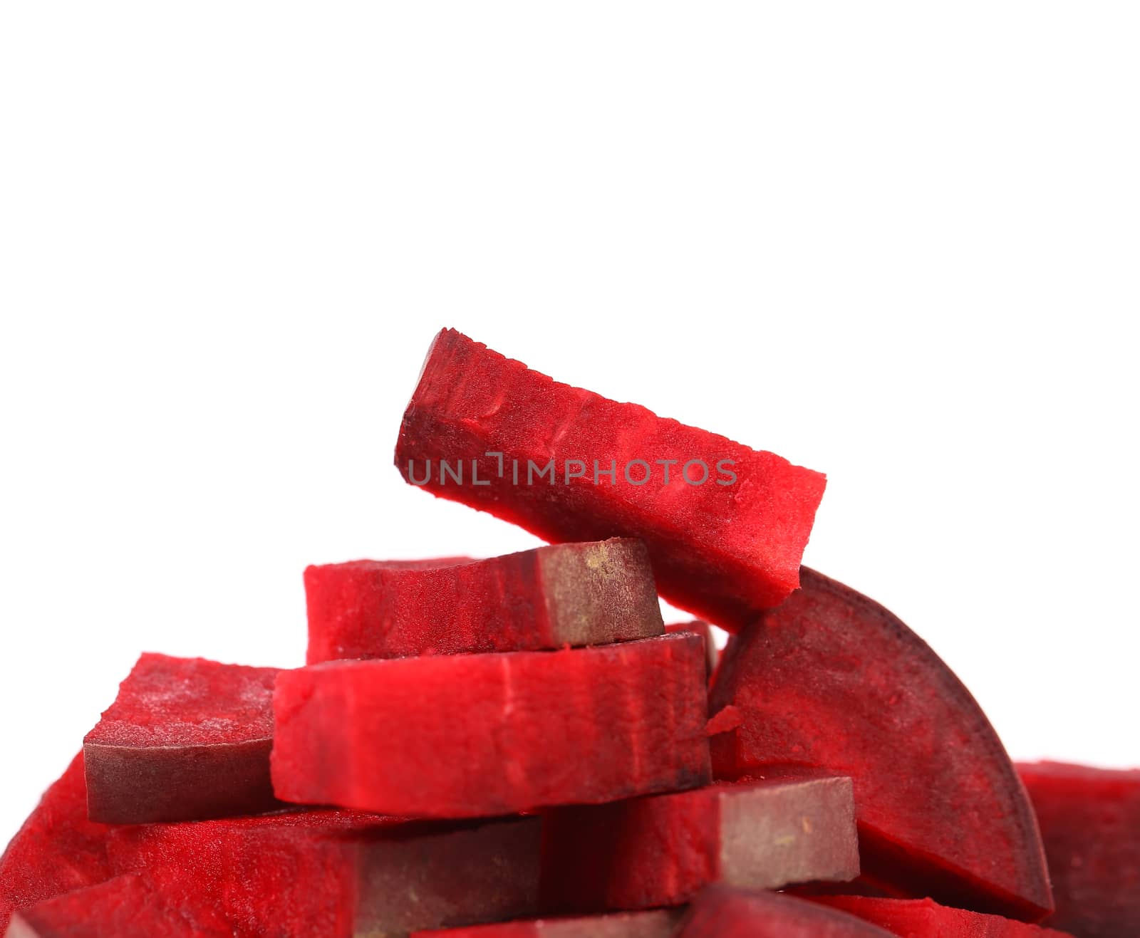 Big pieces of beetroot on a white bakground