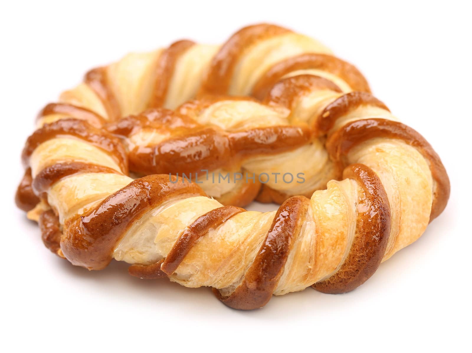 Freshly fancy pretzel baked on white background