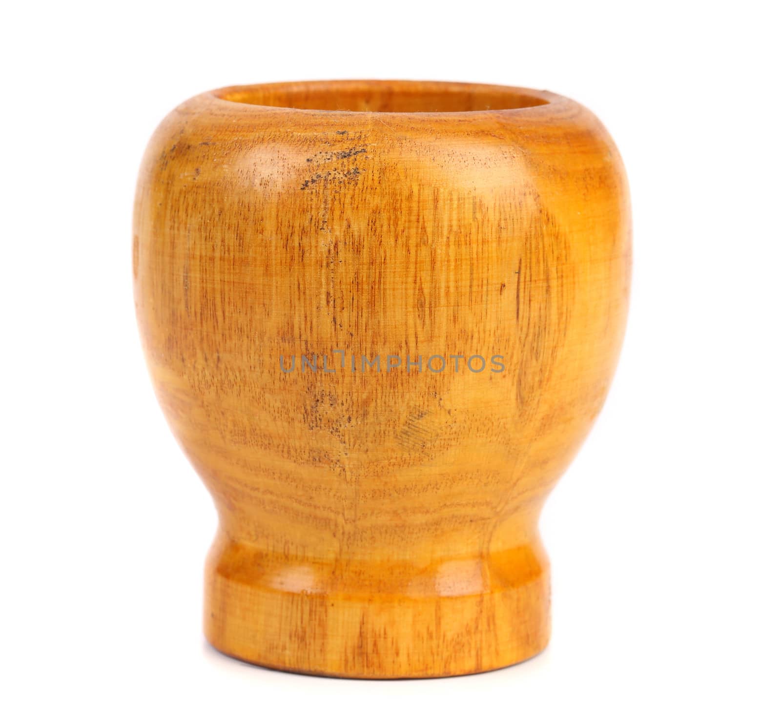Wooden mortar without pestle. Isolated on a white background.