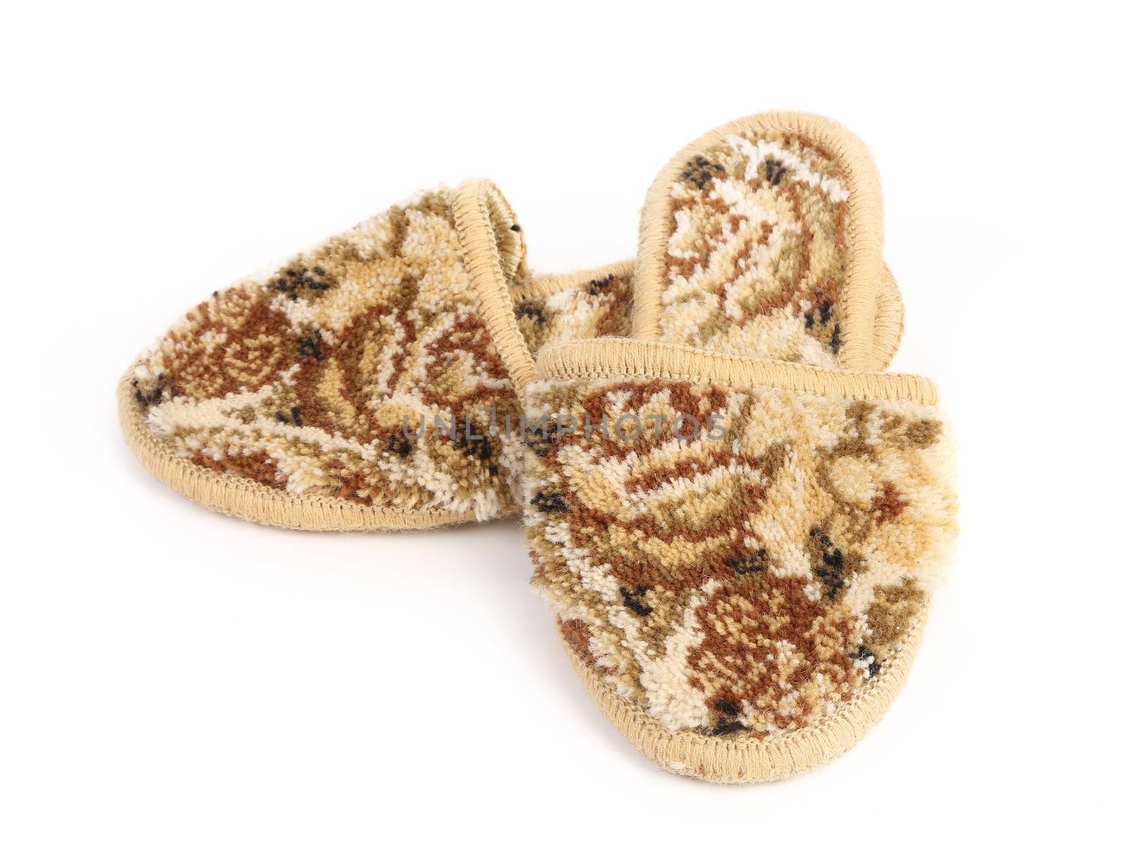 Pair of slippers on a white background
