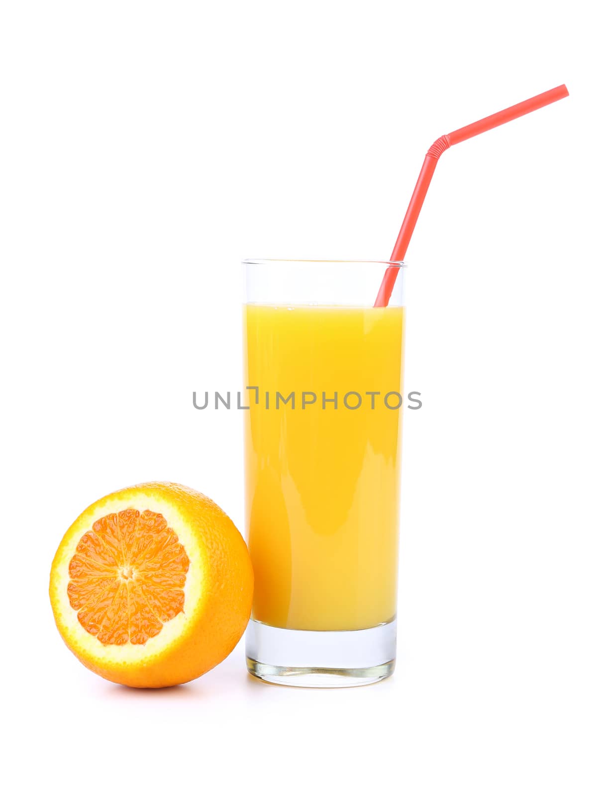 Orange juice and slice. Isolated on a white background.