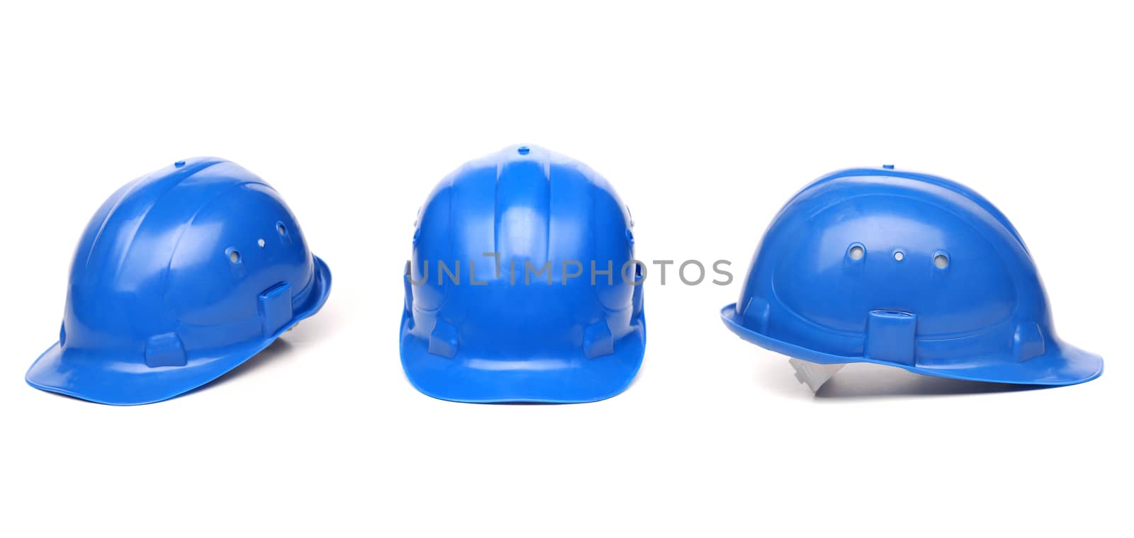 Collagr of blue hard hat isolated on white background