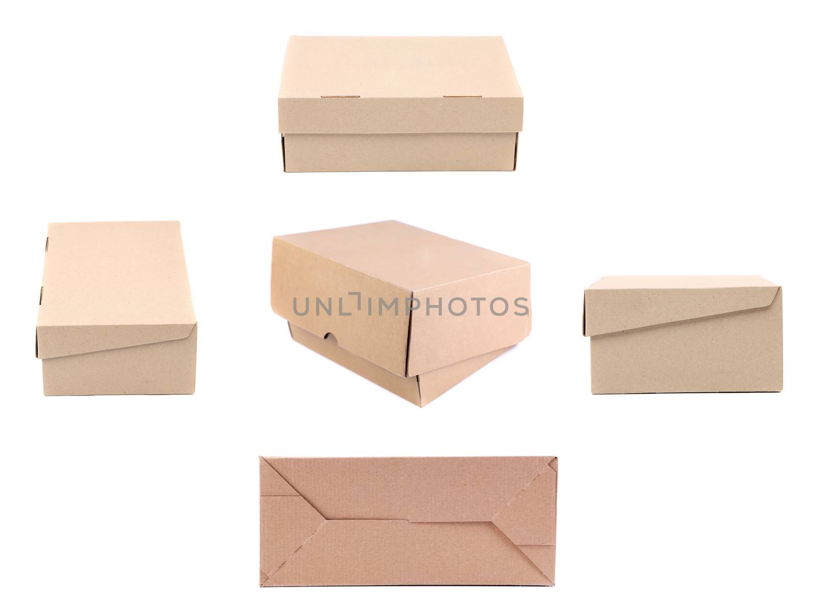 Collage of carton boxes. Isolated on a white background.