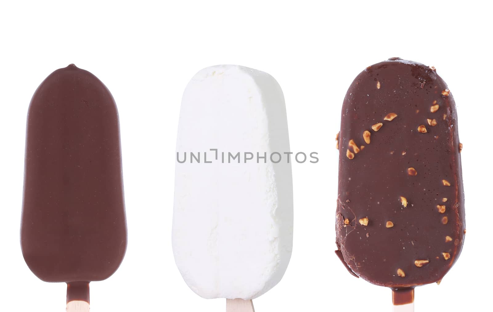 Three different Ice creams. Isolated on a white background.