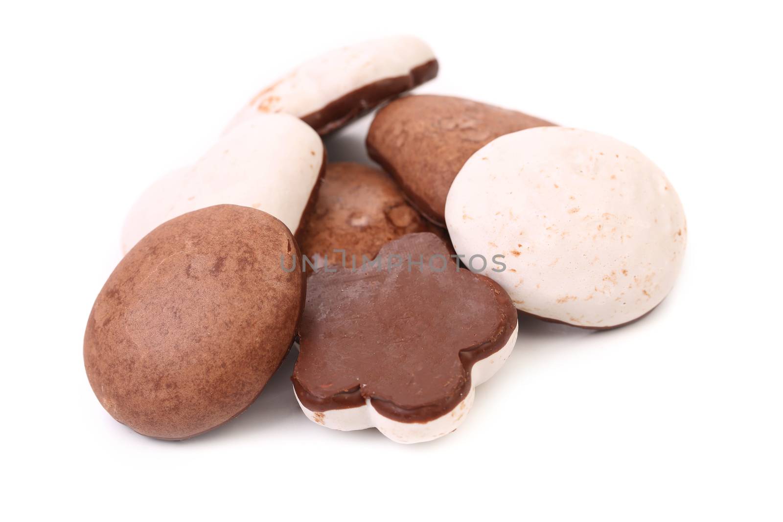 Several different chocolate meringues. Isolated on a white background.