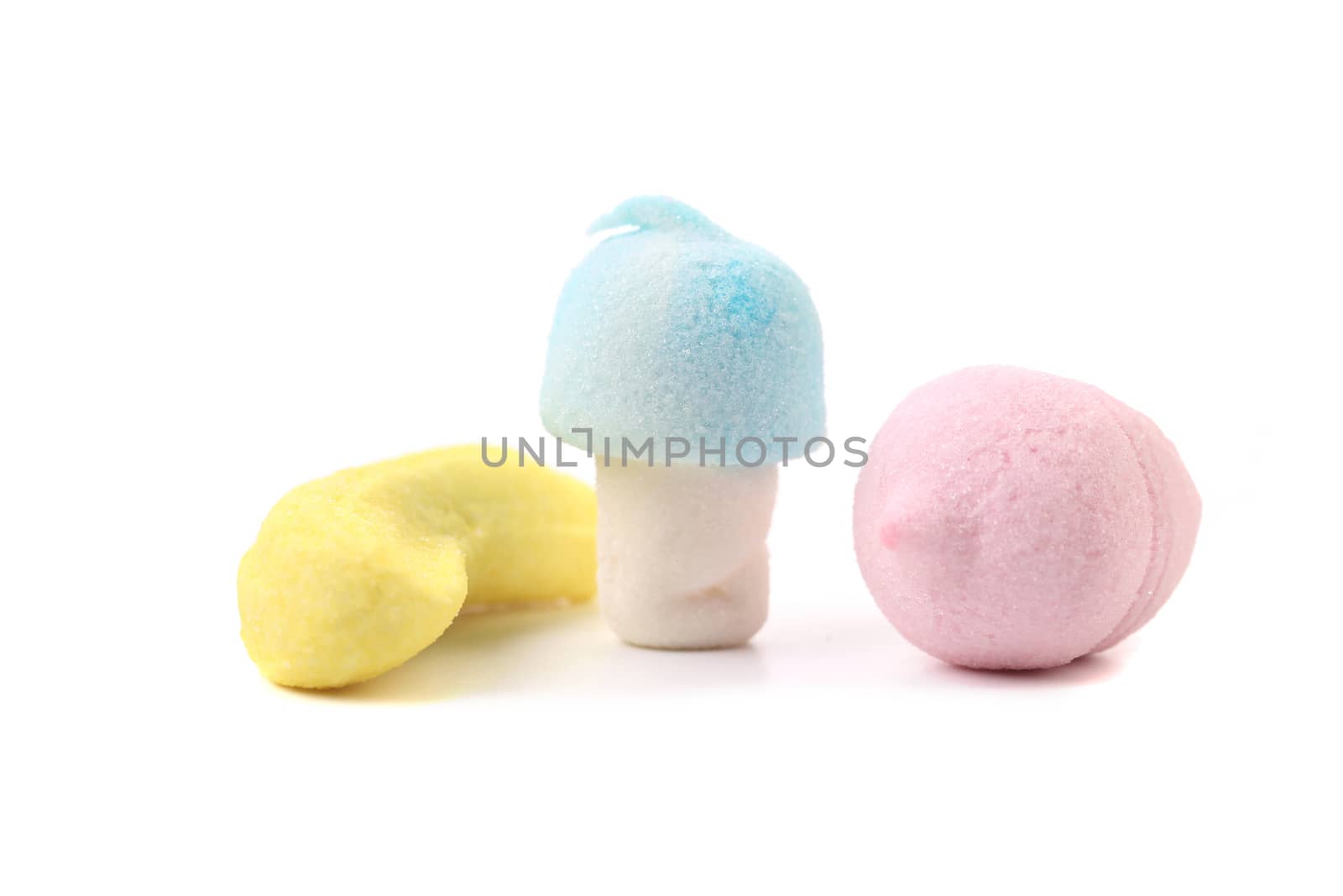 Different colorful marshmallow. Isolated on a white background.