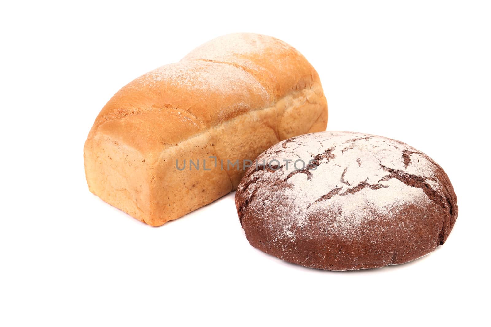Black and white bread. Isolated on a white background.