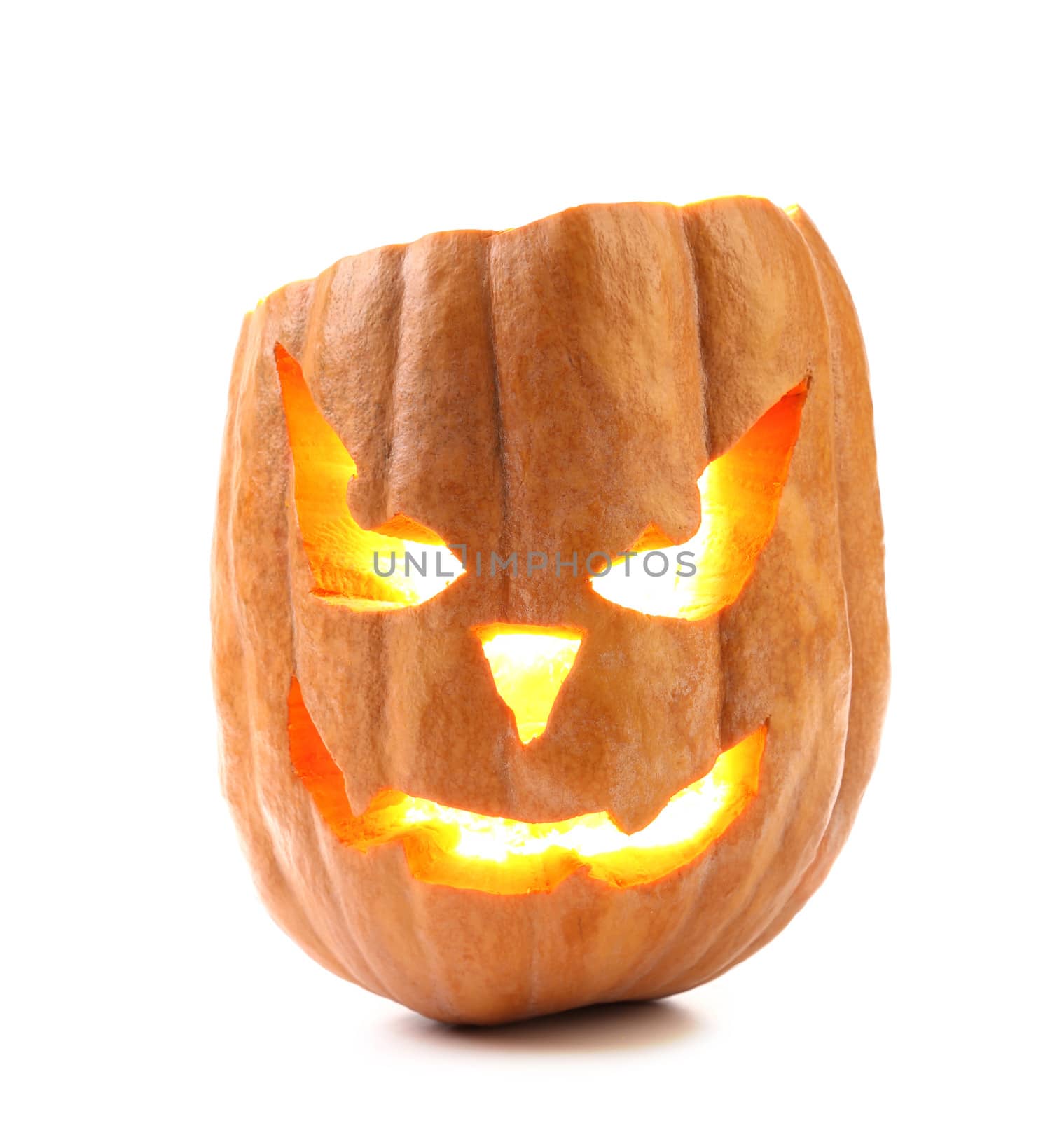 Pumpkin halloween Jack O'Lantern. Isolated on a white background.