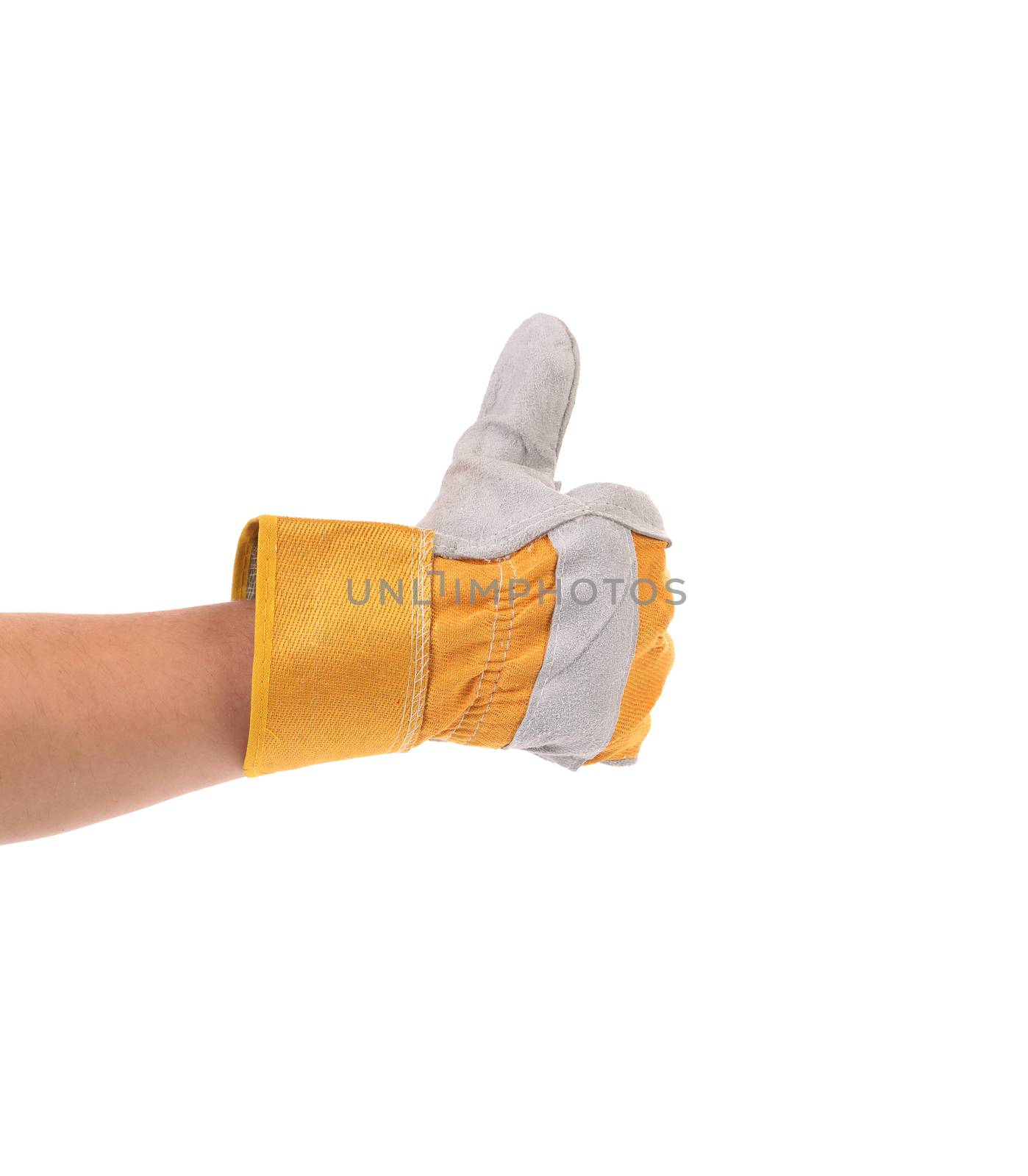 construction worker glove thumbs up isolated on white background