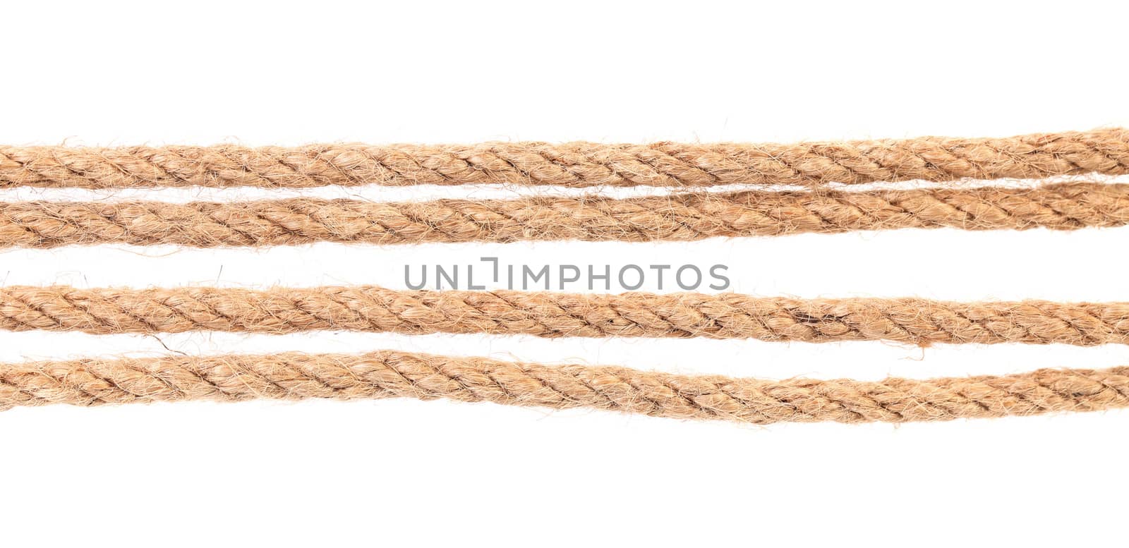Four parallel ropes. Isolated on a white background.