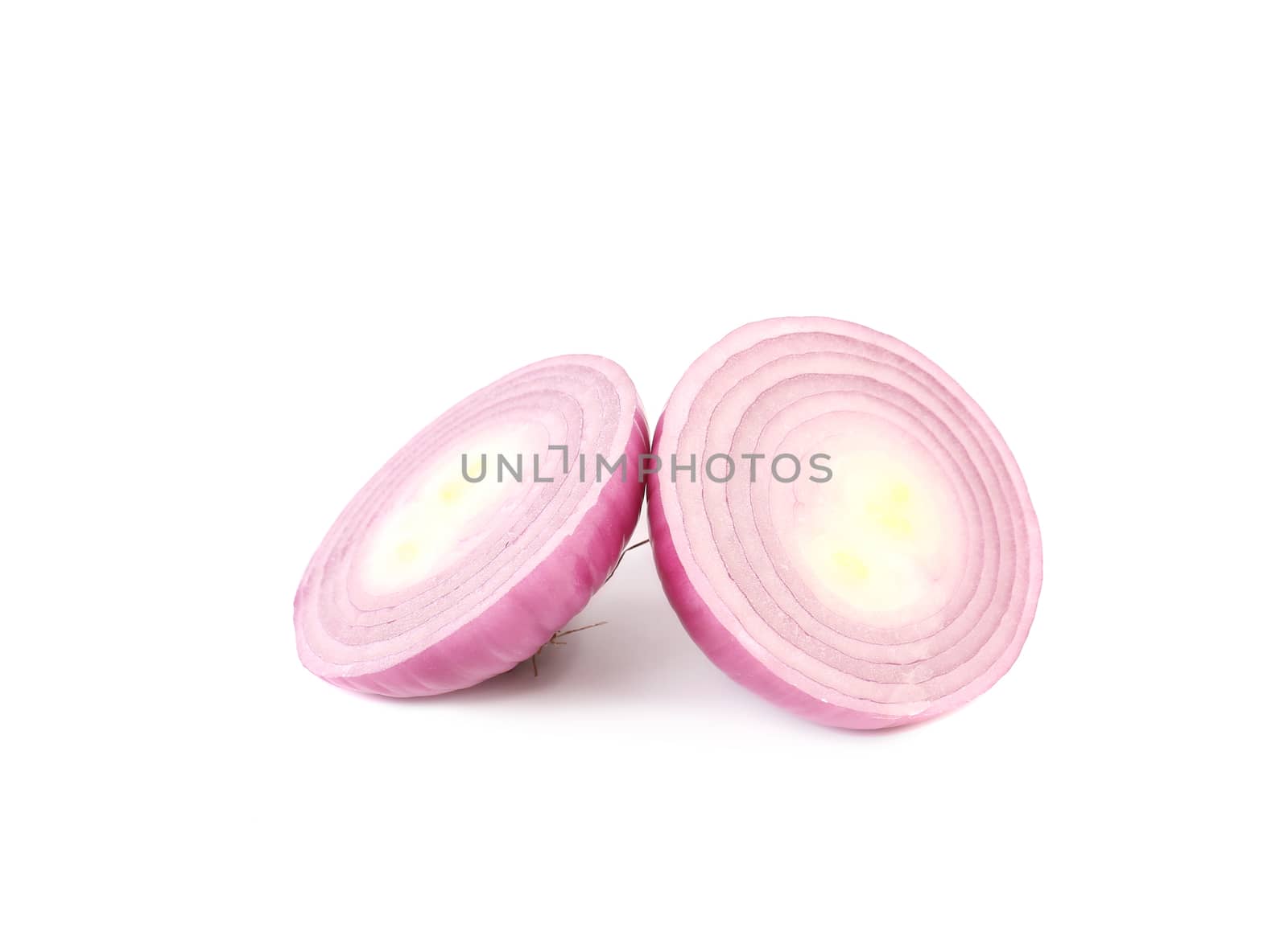 Sliced red onion on a white background