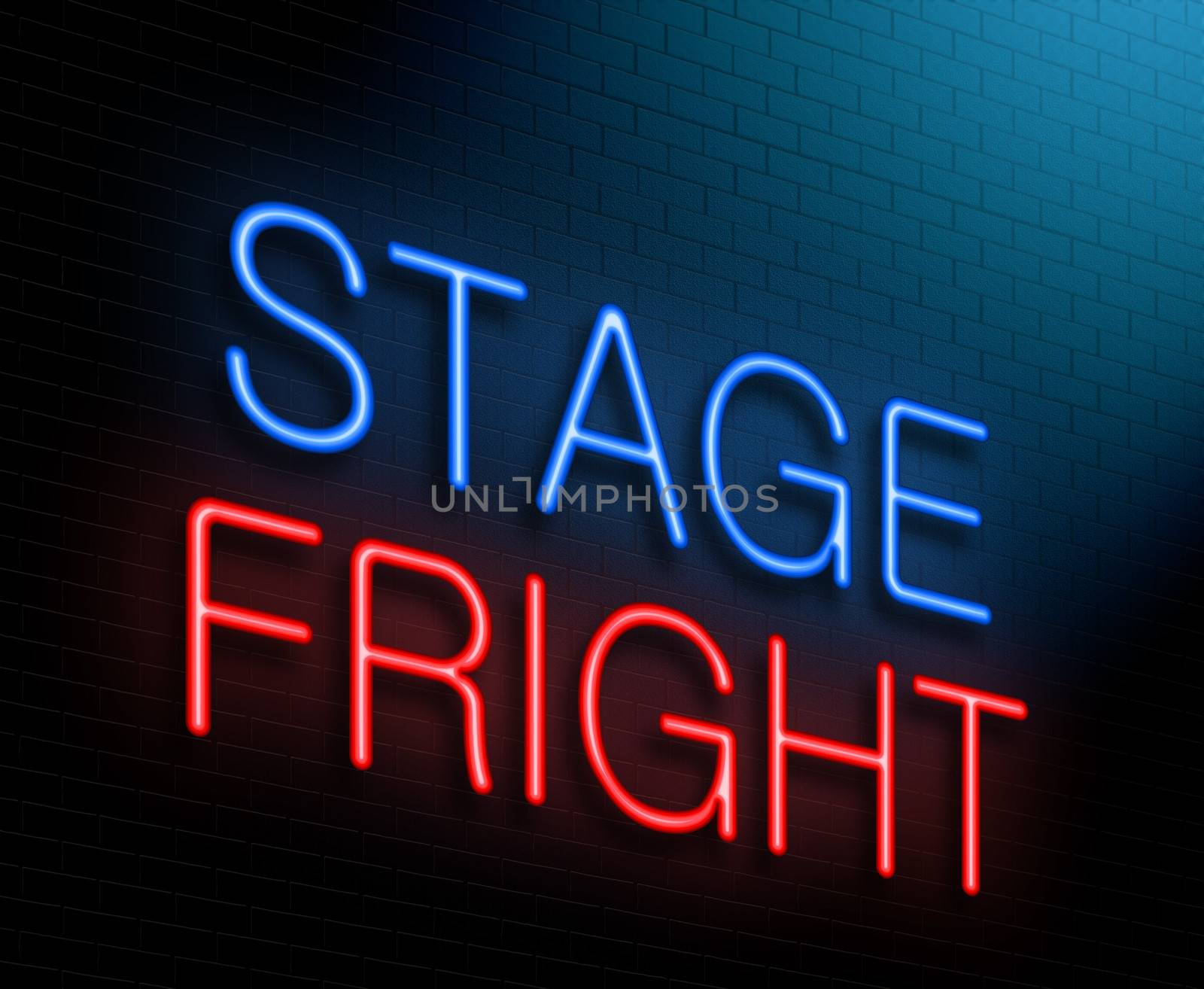 Illustration depicting an illuminated neon sign with a stage fright concept.