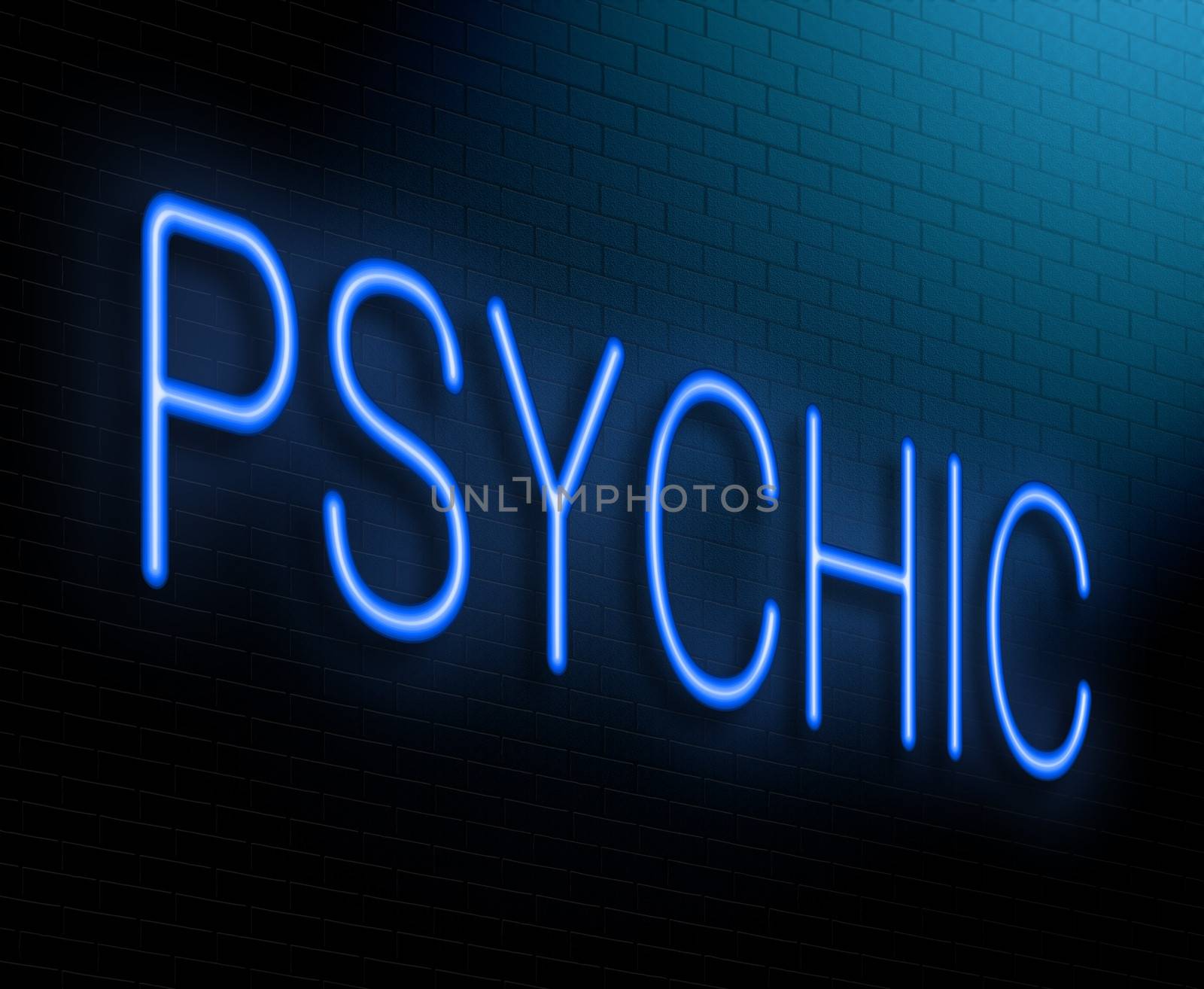 Illustration depicting an illuminated neon sign with a psychic concept.