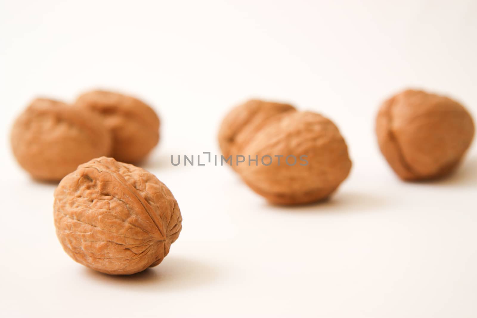 Walnuts on white background