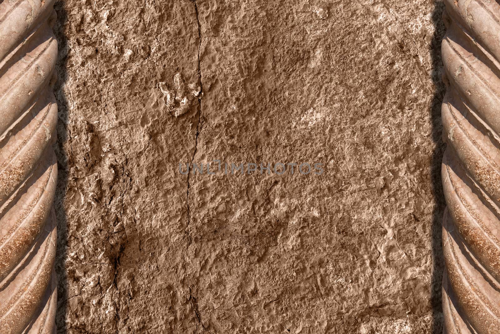 Background with two marble columns side and old brown stone