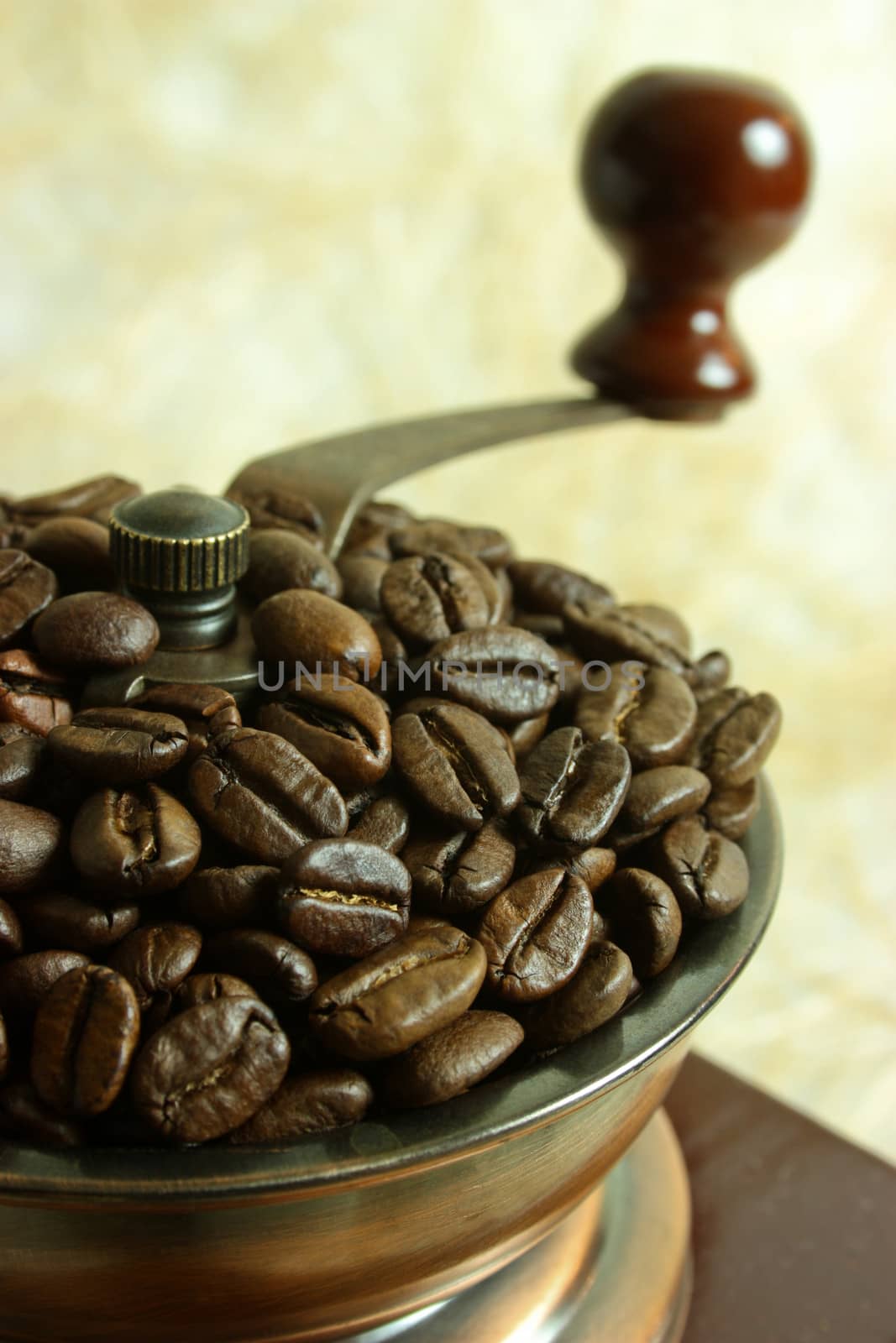 Vintage coffee grinder with coffee beans