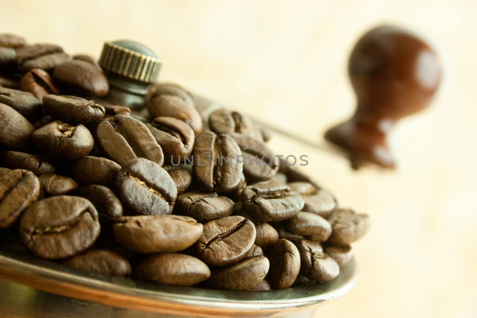 Vintage coffee grinder with coffee beans