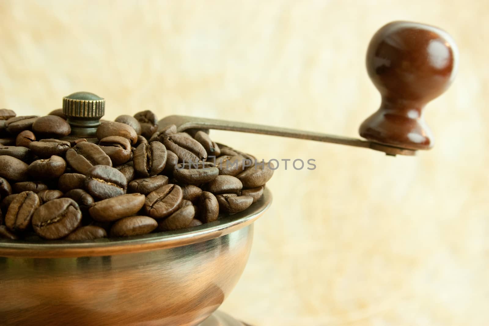 Vintage coffee grinder with coffee beans