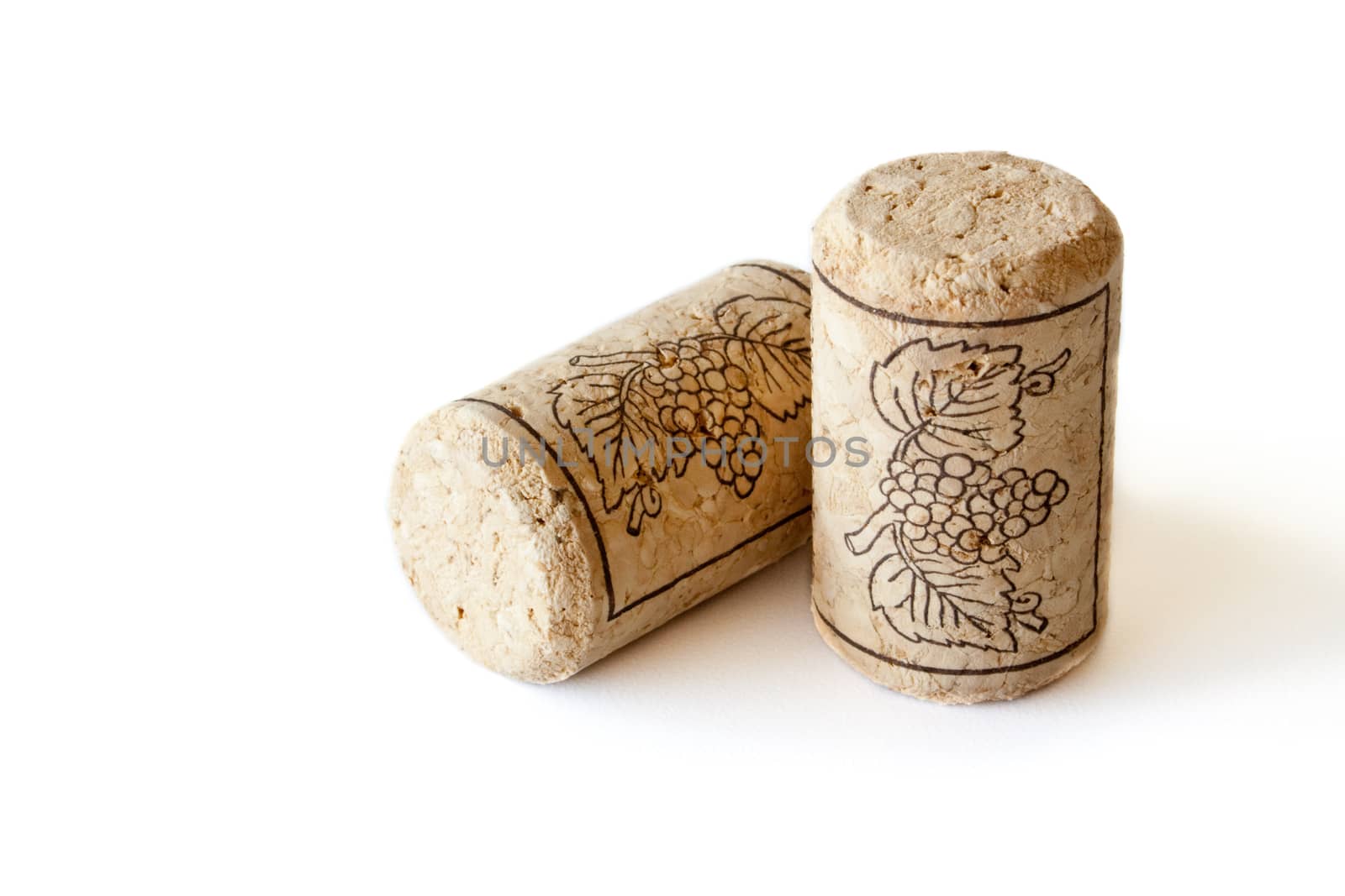 Wine corks on a white background