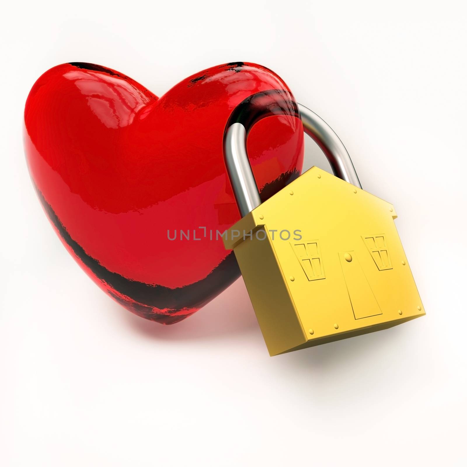  Red heart with lock symbol. Love concept.