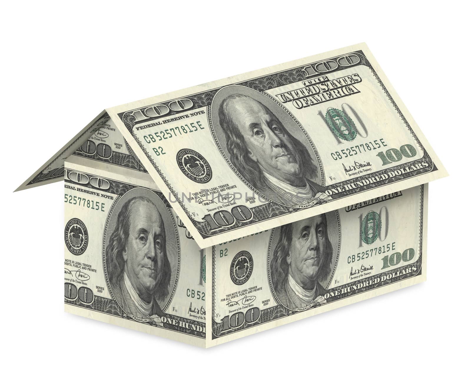 Dollar house on a white background. With clipping path