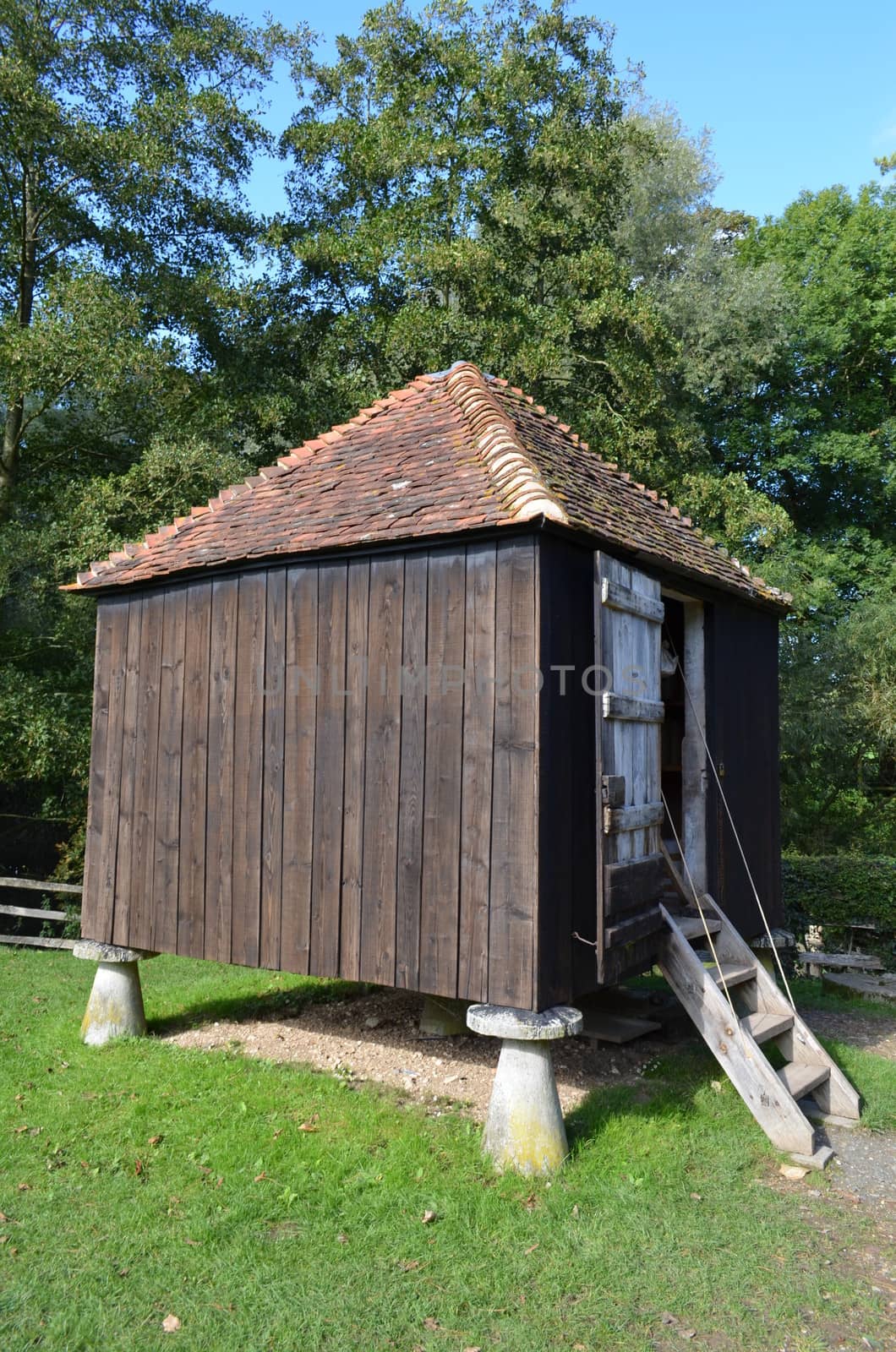 Old 19th century elevated grain store in Sussex,England.
