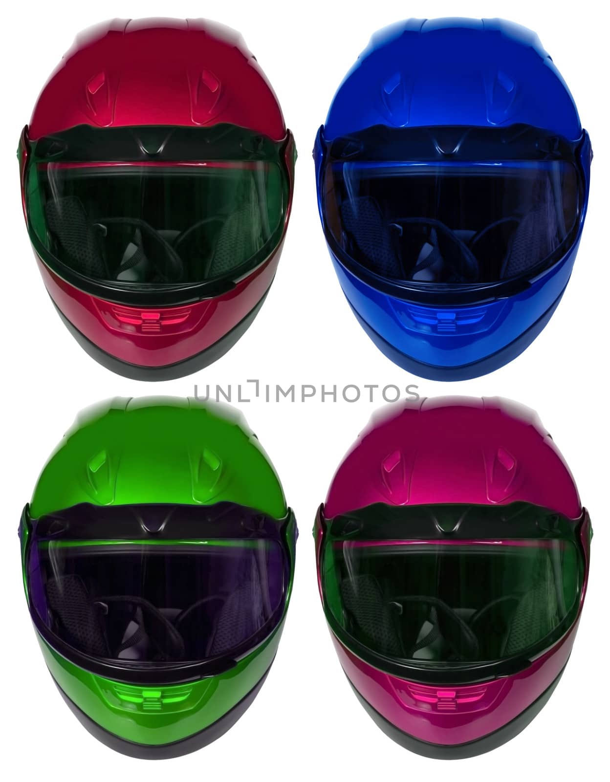 
Motorcycle helmets  isolated on a white background. Collage
