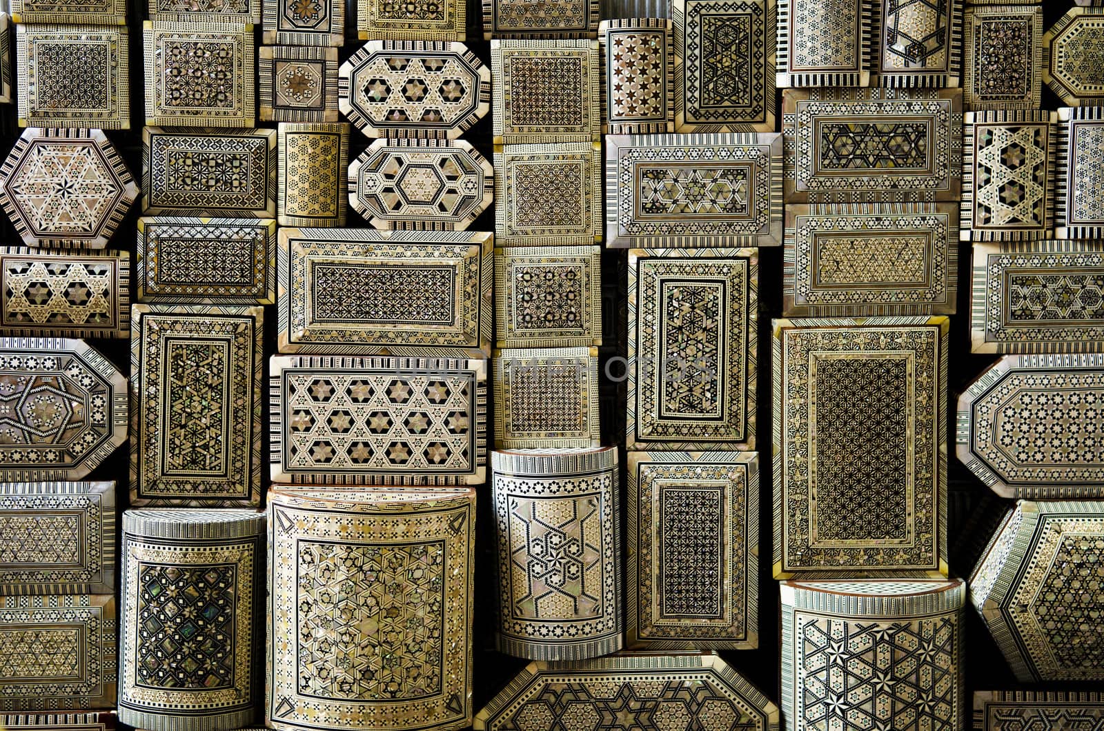 traditional decorated souvenir boxes in market of cairo egypt