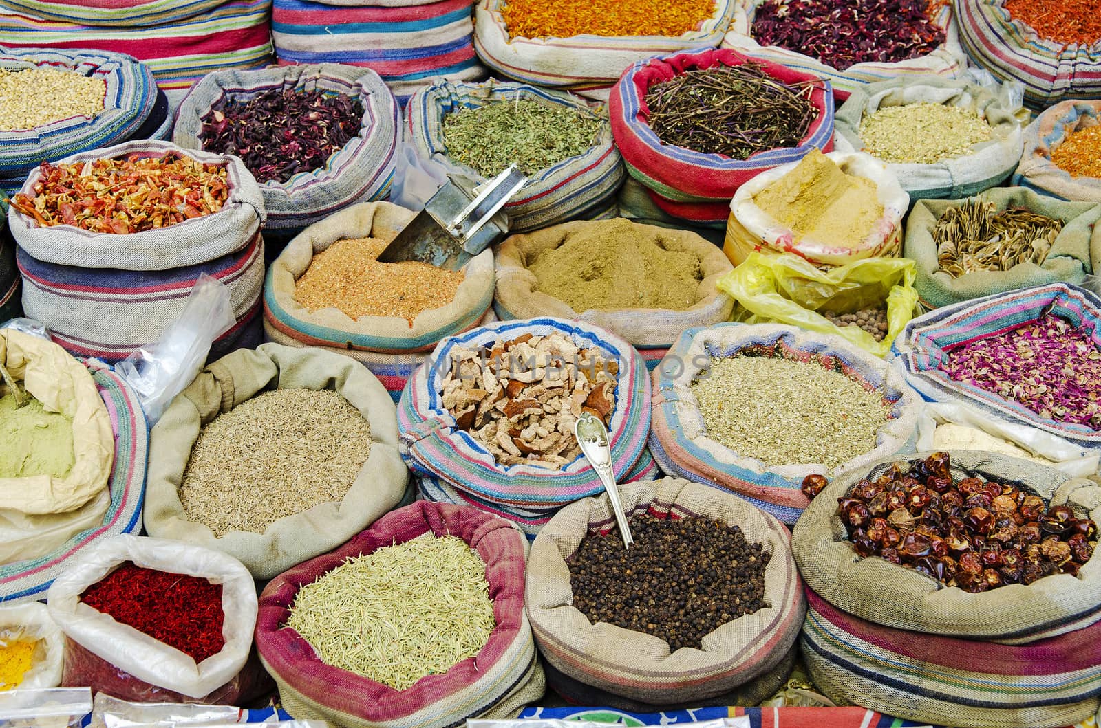 mixed traditional spices in market of cairo egypt