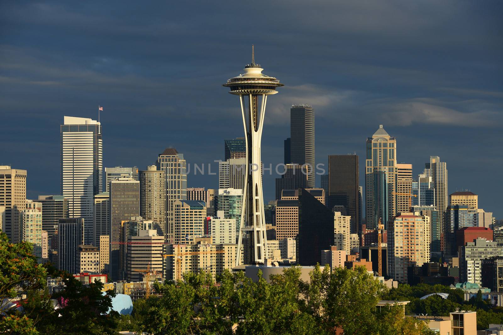 seattle downtown with space needle in the evening