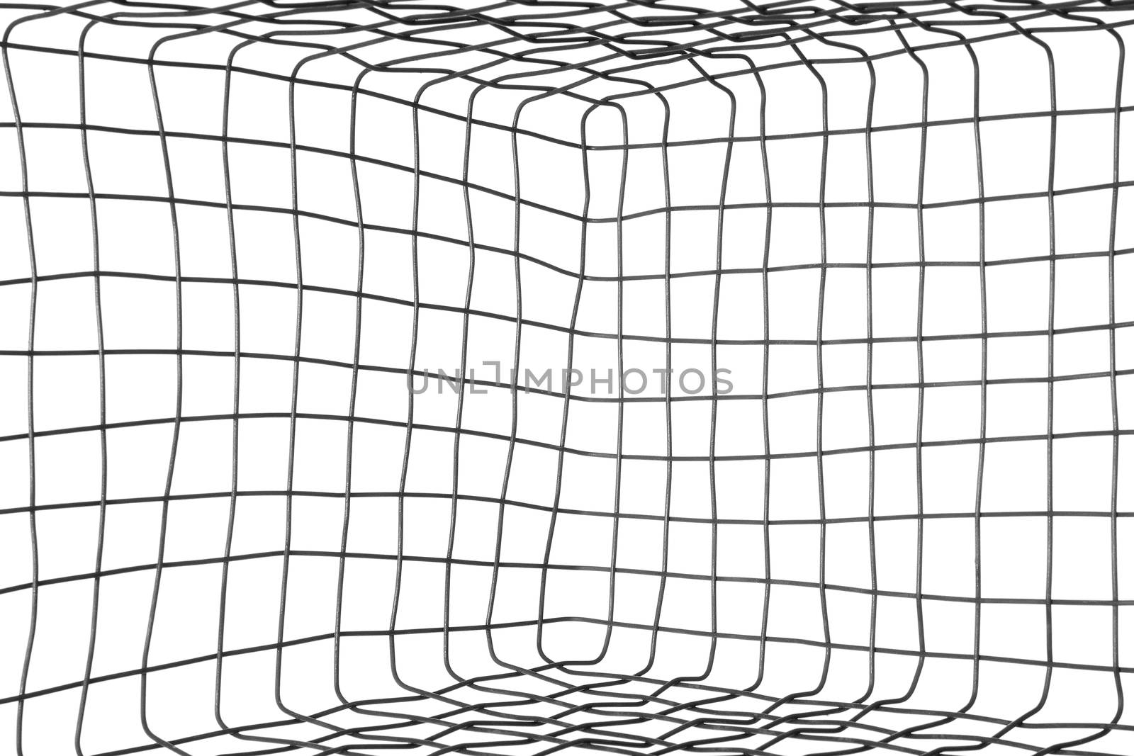 Inside the metal cage. Metal grid isolated on white background.
