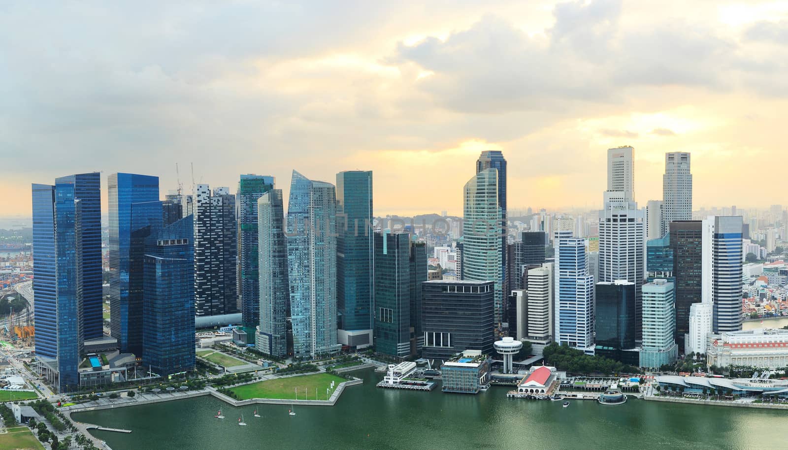 Panoramic view of Singapore at a beautiful sunset