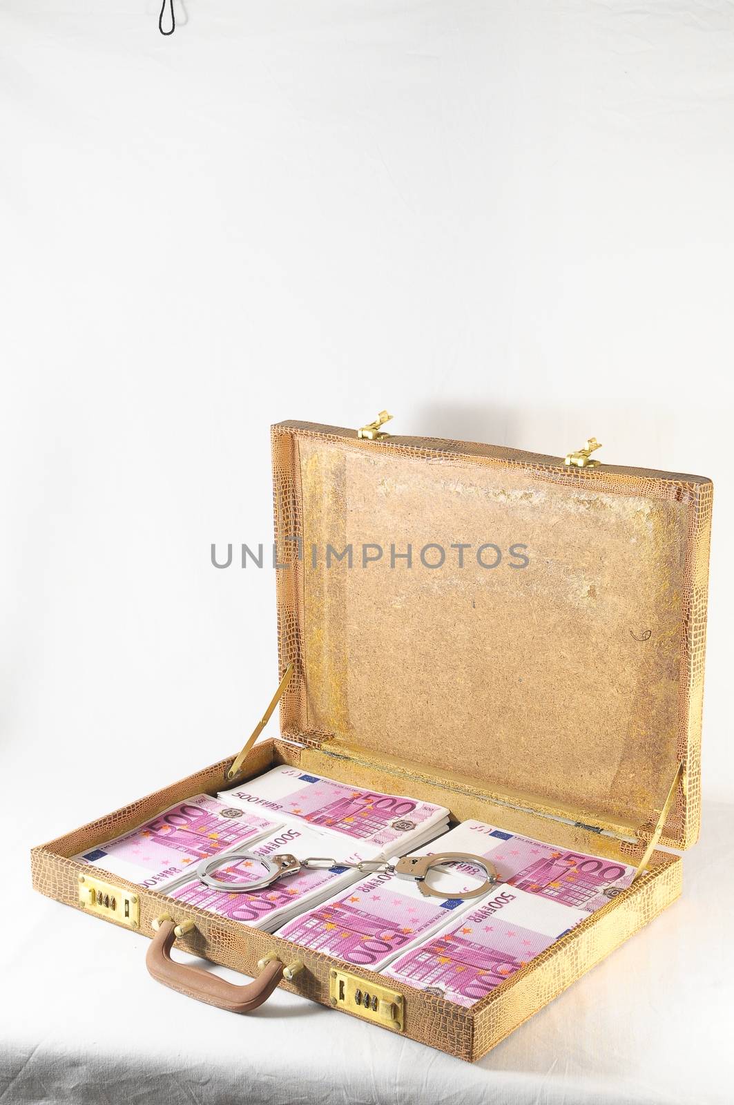 One Suitcase Full of Pink 500 Euros Banknotes and Handcuffs 