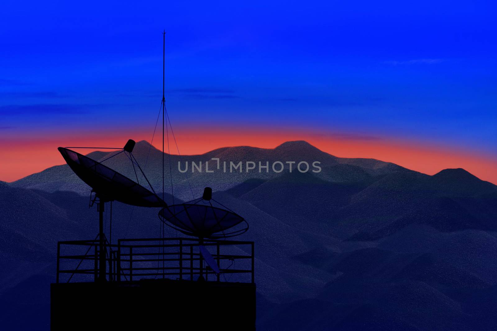 satellite dish with beautiful mountain scene in the morning light use for communication theme and telecommunication  connecting topic