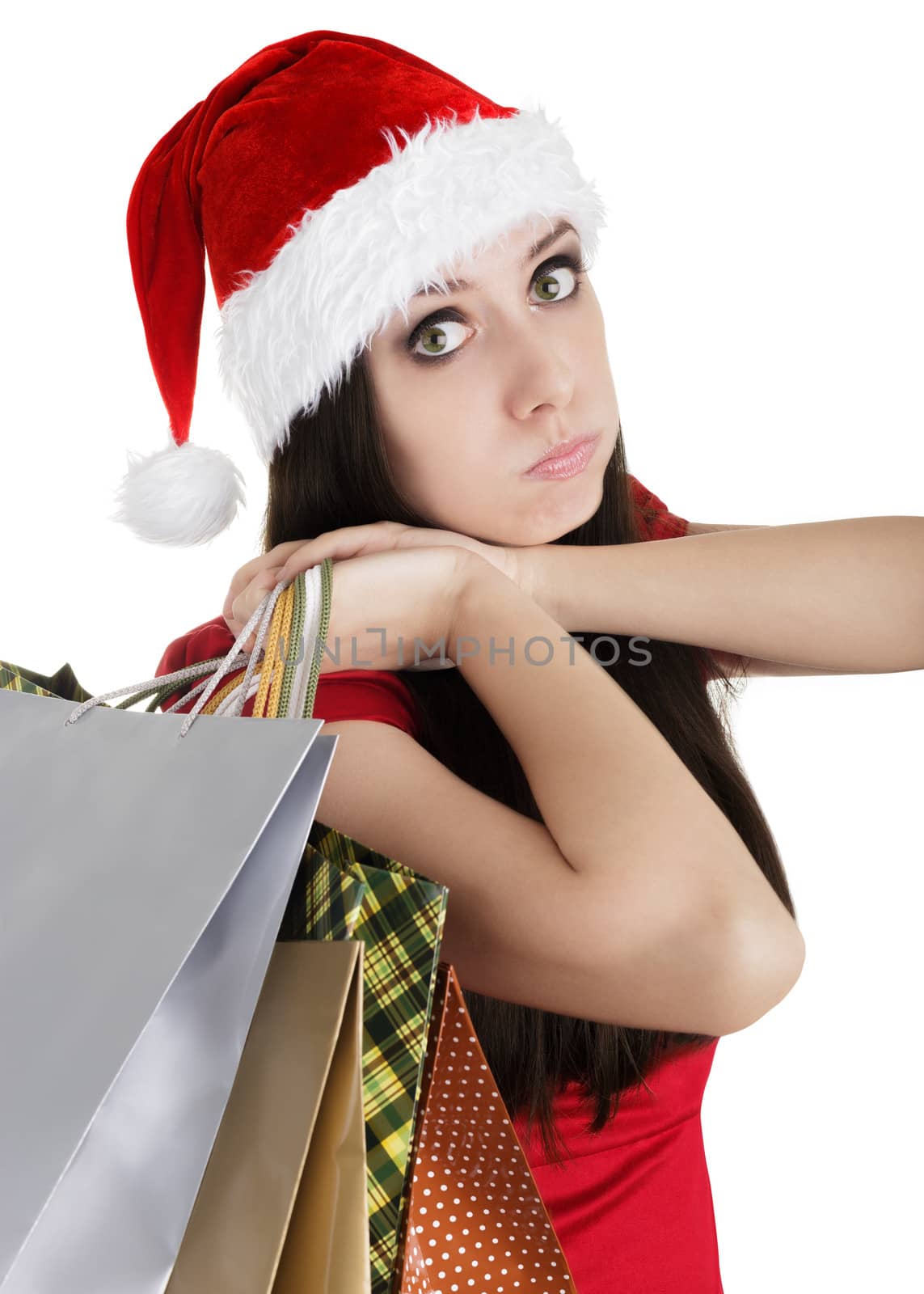 Christmas Girl with Shopping Bags Pouting by NicoletaIonescu