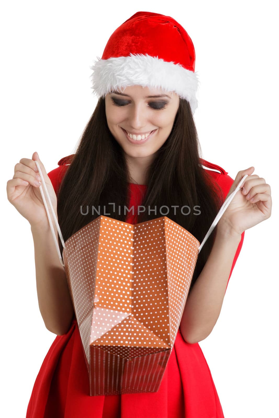 Christmas Girl Looking in Shopping Bag by NicoletaIonescu