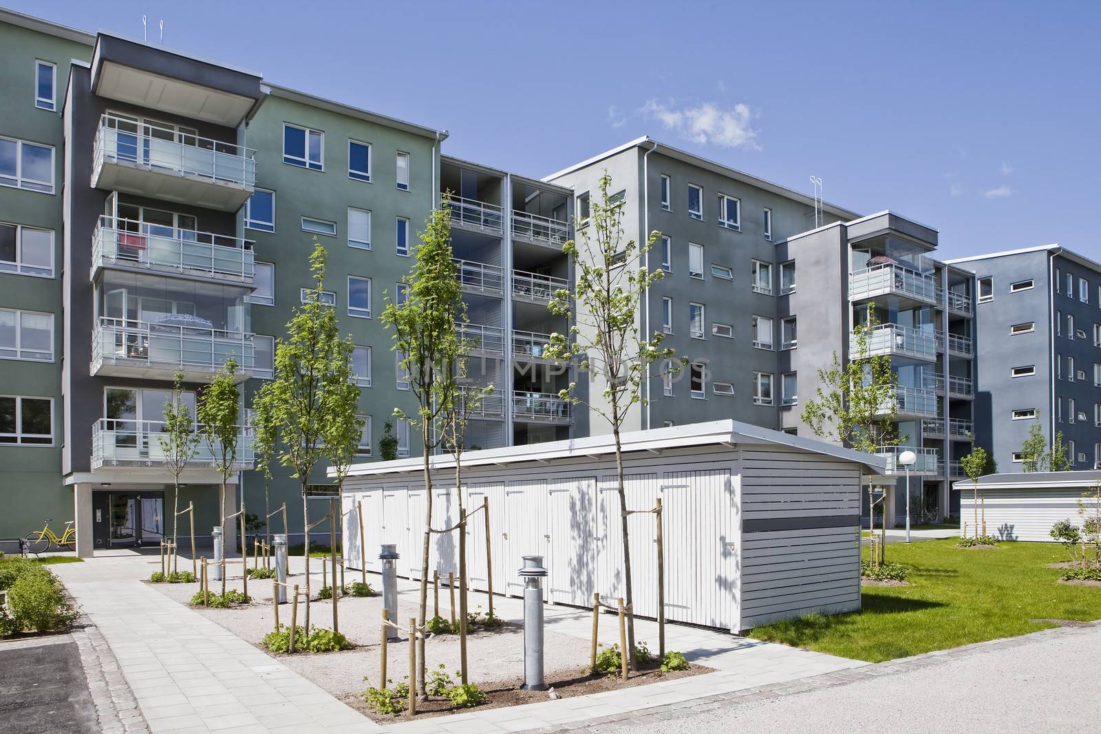 Apartment buildings on a sunny day