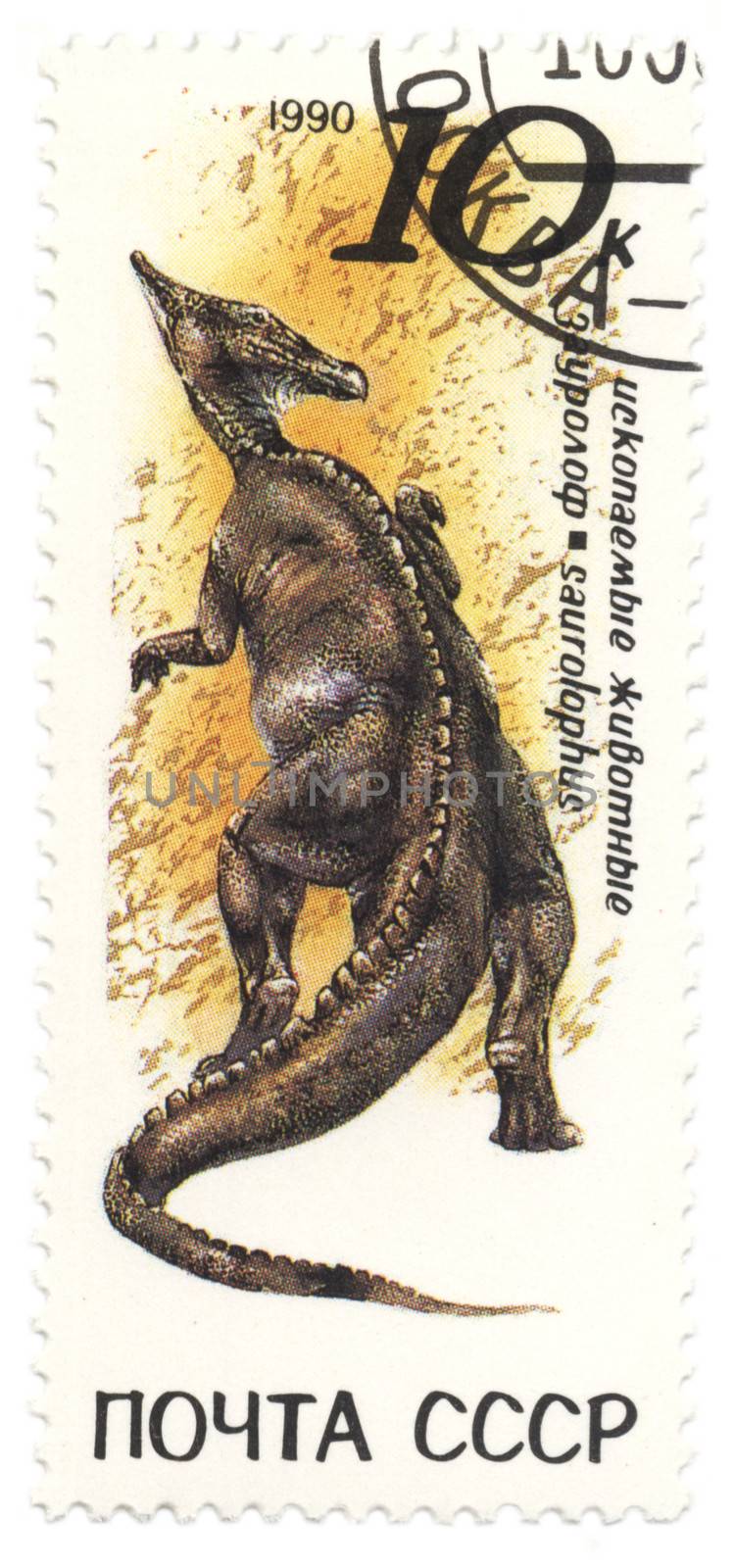 USSR - CIRCA 1990: stamp printed in USSR shows dinosaur Sauralophus, series zoolith, circa 1990