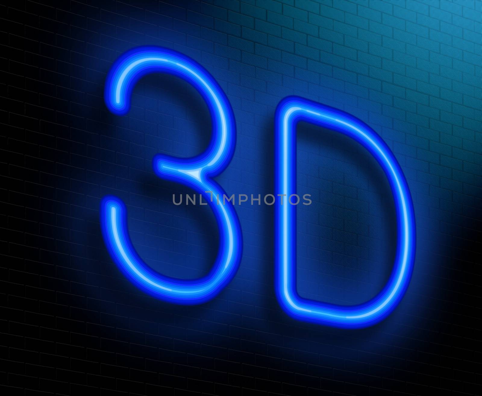 Illustration depicting an illuminated neon sign with a 3D concept.