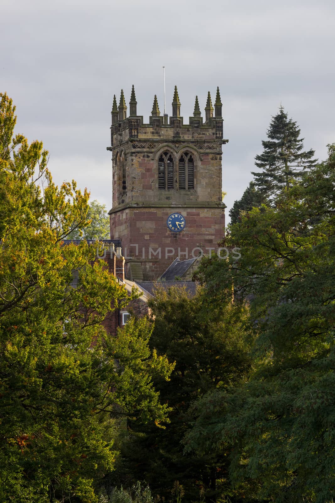 Church tower of parish church in Ellesmere Shropshire in England