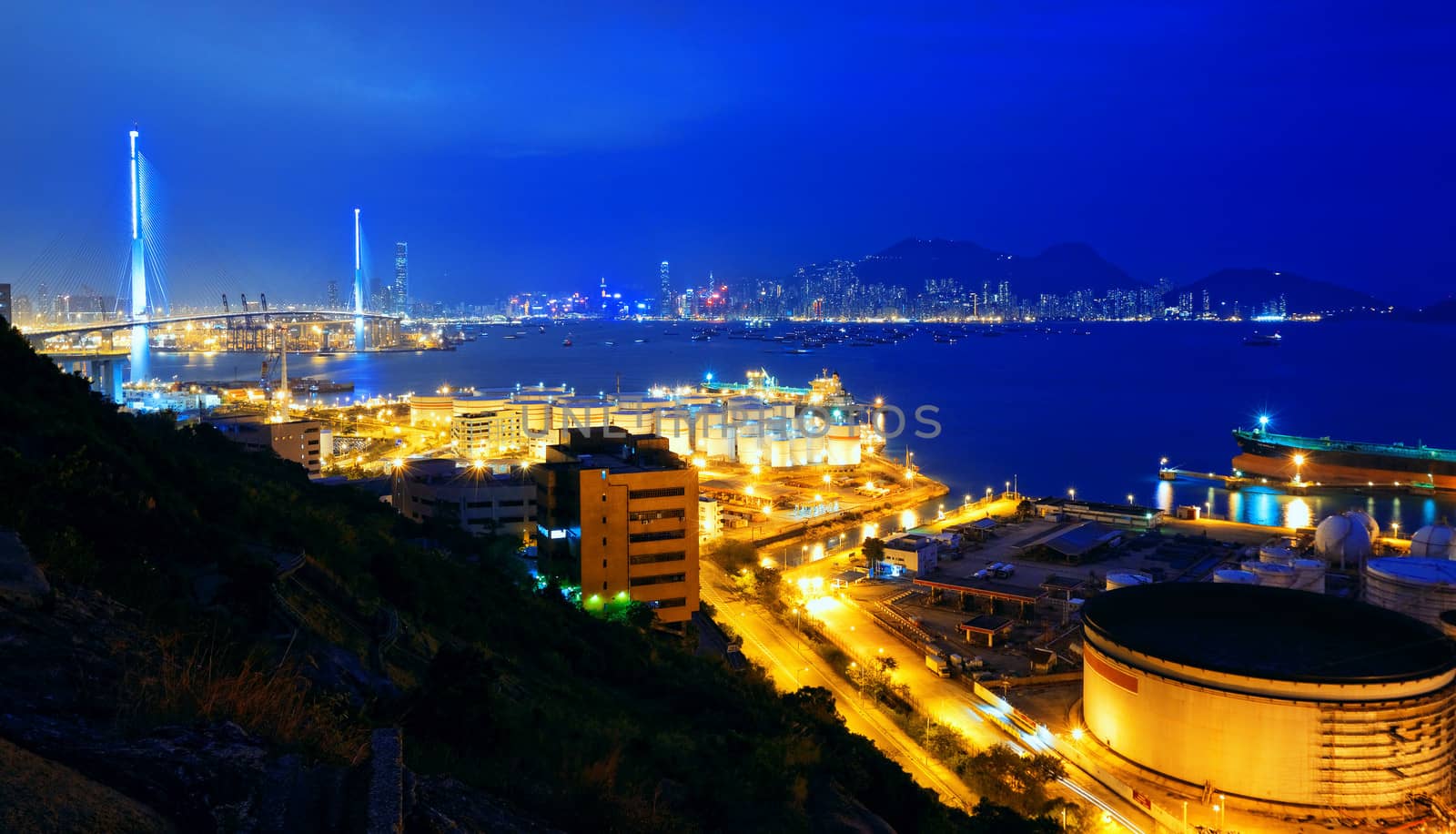 Oil tanks at night , hongkong 