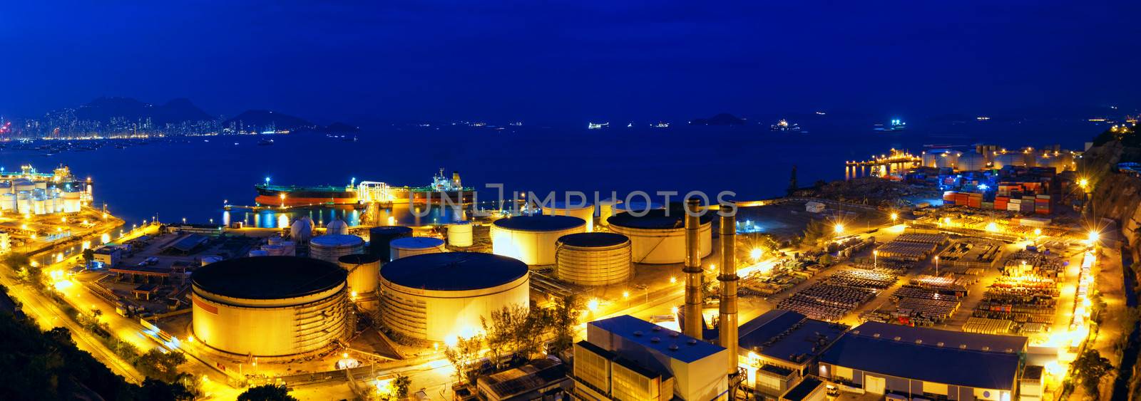 Oil tanks at night , hongkong 