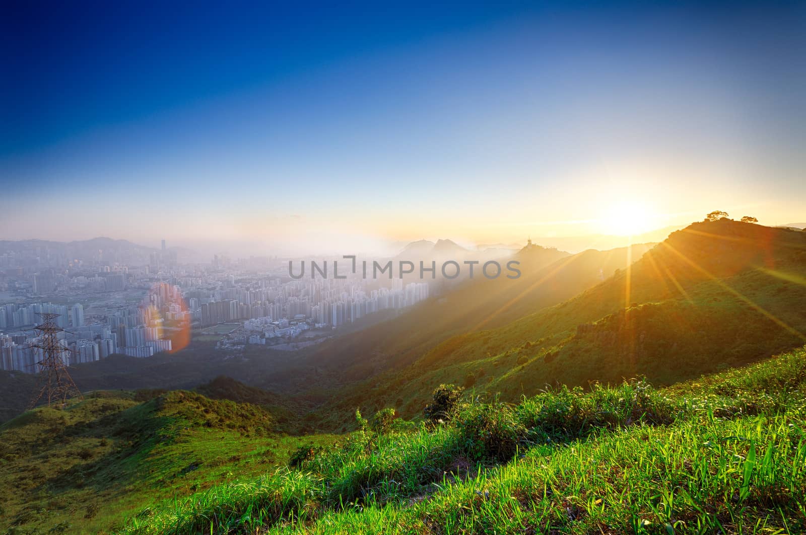 hong kong sunrise on mountain