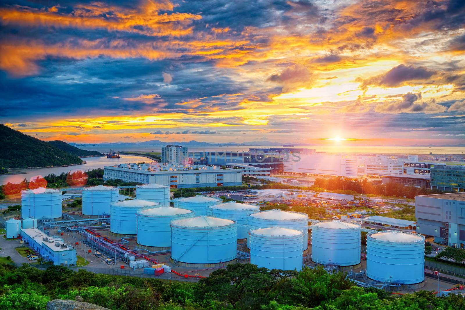 Oil tanks at sunset , hongkong tung chung