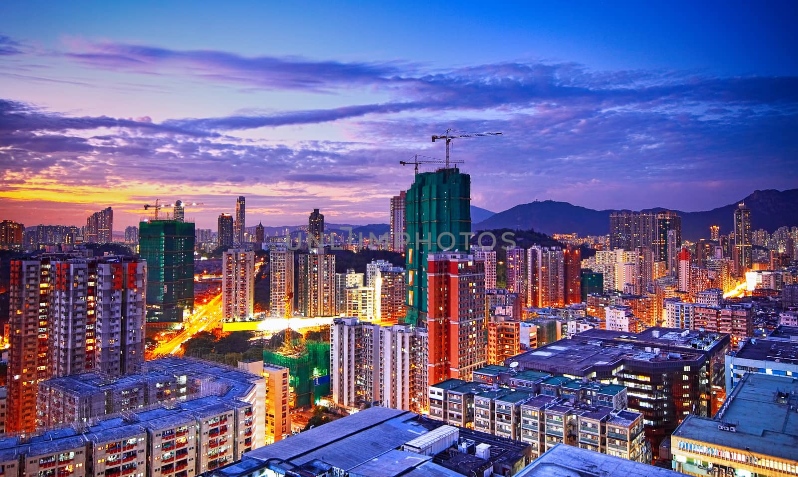 asia city downtown wide shot, hong kong