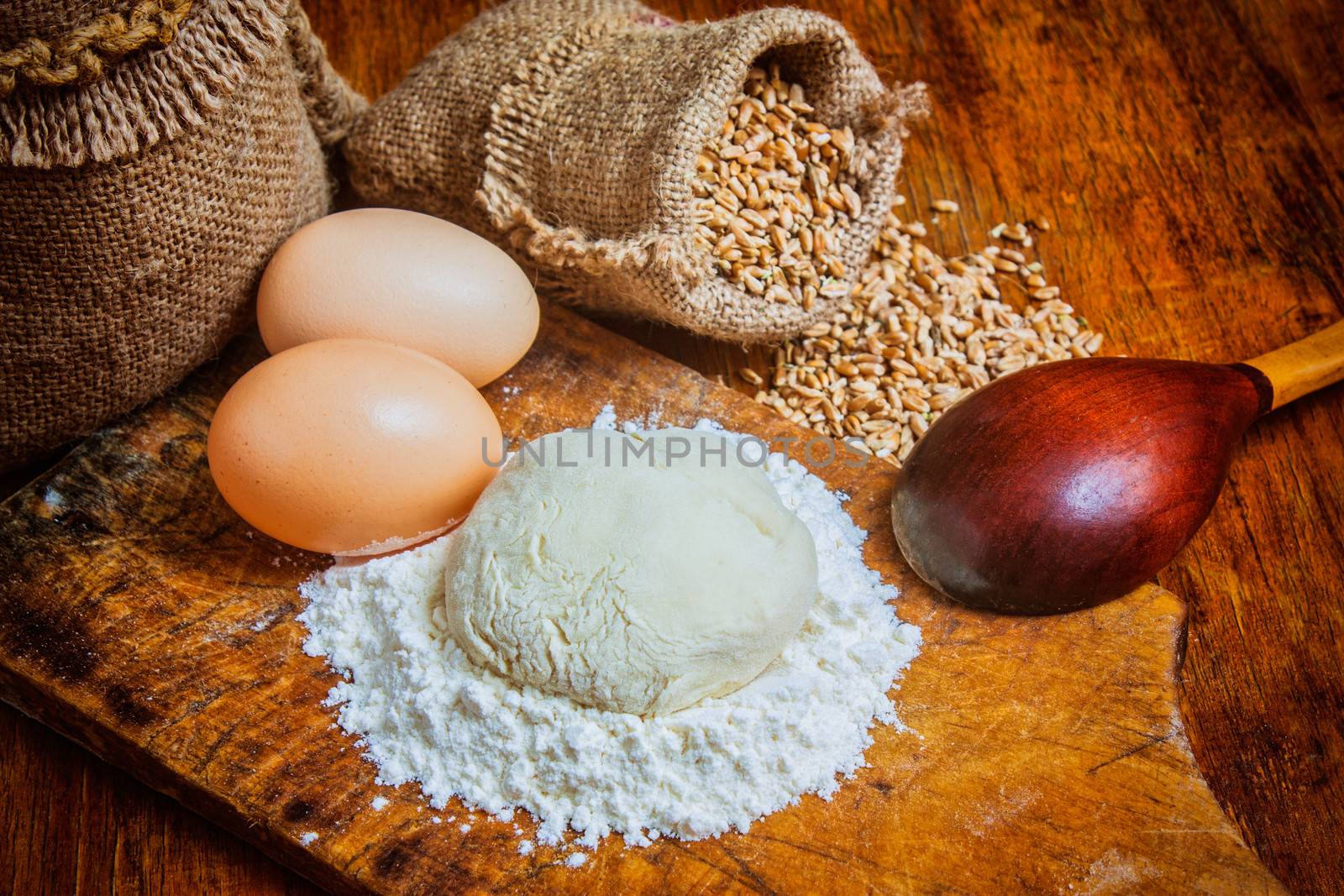 Still Life with a sack of wheat in the bakery